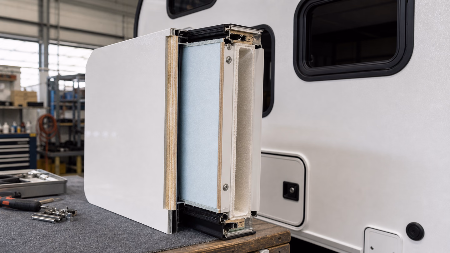 Cutaway construction image showing XPS composite wall layers, insulation, and sealed surfaces.