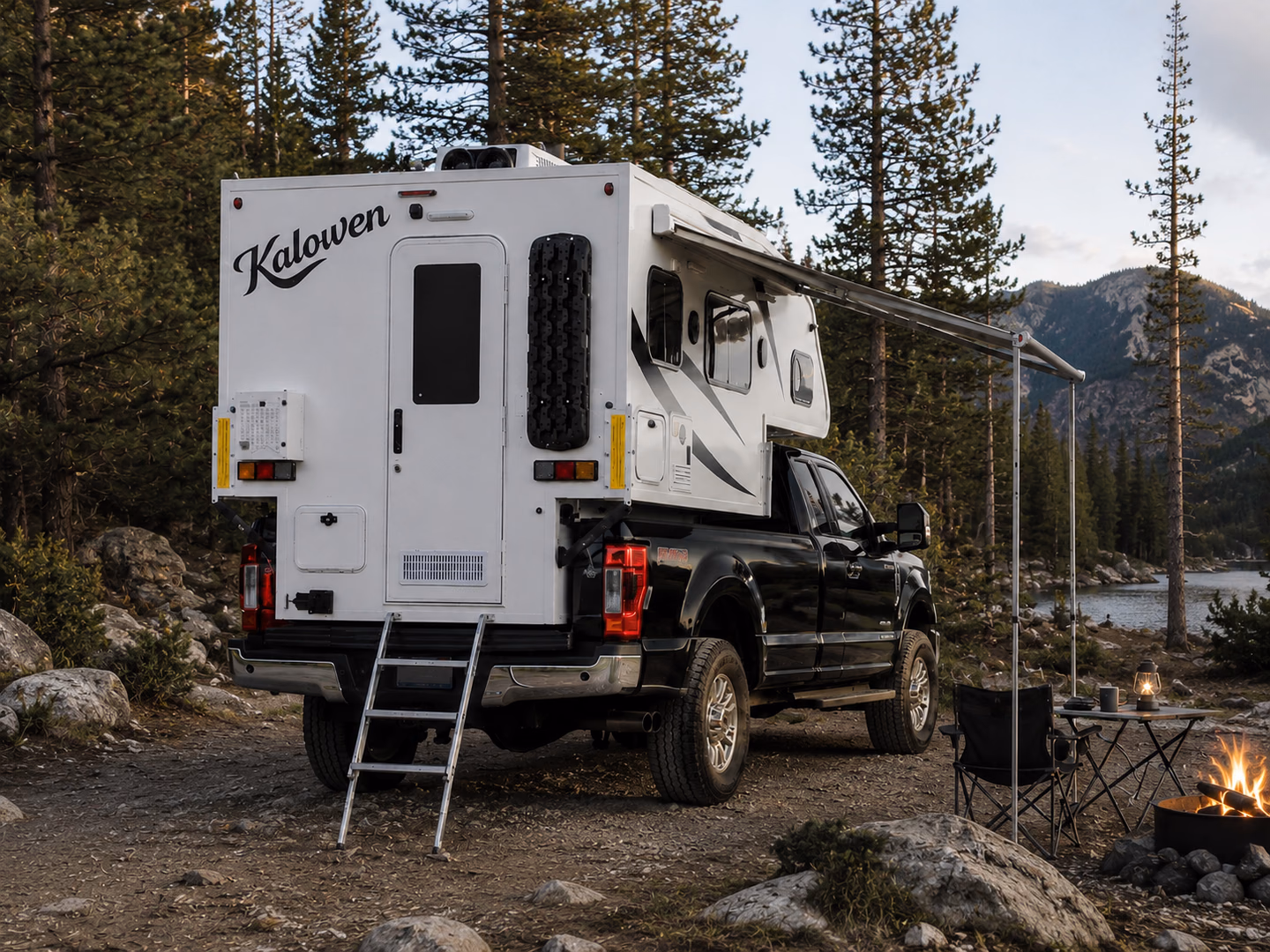 Kalowen 250 campsite setup with the awning extended